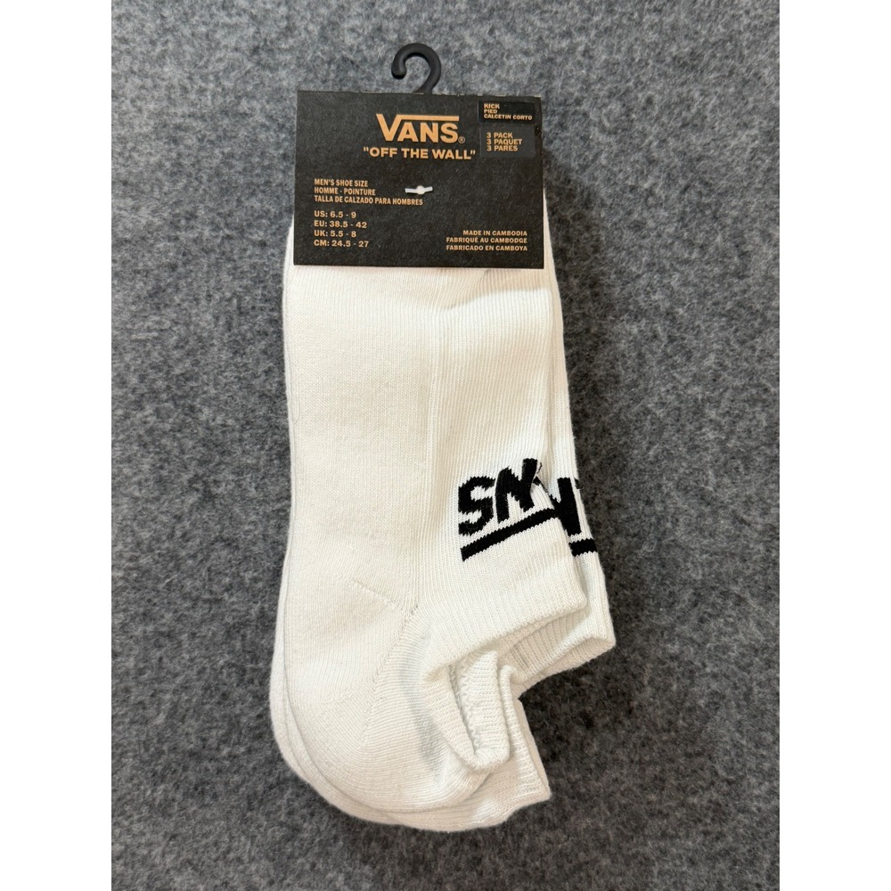 Vans Off The Wall Kick No Show Socks Men's Size 6.5-9 White NWT 3 Pack Logo